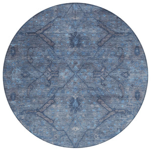 HomeRoots 8' Round Floral Area Rug in Blue and Gray – Washable, Durable, Ideal for Indoor & Outdoor Use 658281