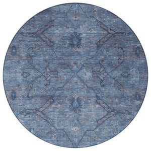 HomeRoots 8' Round Floral Area Rug in Blue and Gray – Washable, Durable, Ideal for Indoor & Outdoor Use 658281