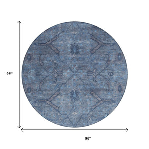 HomeRoots 8' Round Floral Area Rug in Blue and Gray – Washable, Durable, Ideal for Indoor & Outdoor Use 658281