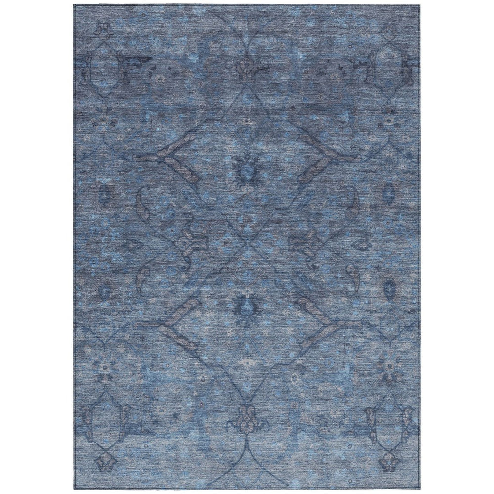 HomeRoots 9' Blue and Gray Floral Washable Area Rug - Durable Indoor/Outdoor Mat for High-Traffic Spaces 658283