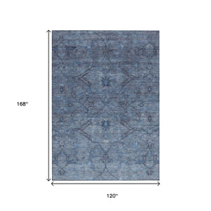 HomeRoots 10' Blue and Gray Floral Washable Area Rug - Stylish Indoor/Outdoor Solution for High Traffic Spaces 658284