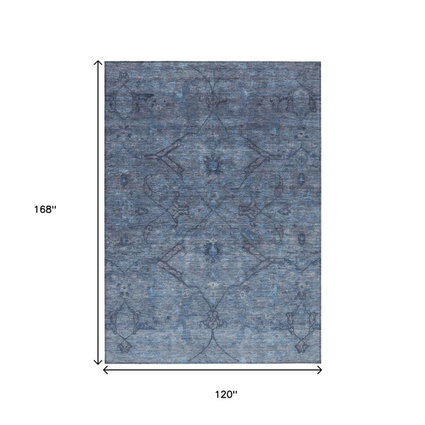 HomeRoots 10' Blue and Gray Floral Washable Area Rug - Stylish Indoor/Outdoor Solution for High Traffic Spaces 658284