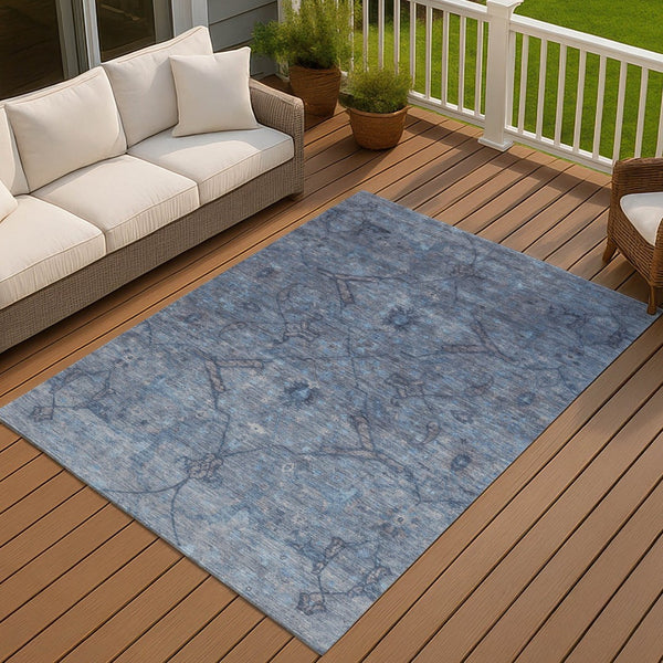 HomeRoots 10' Blue and Gray Floral Washable Area Rug - Stylish Indoor/Outdoor Solution for High Traffic Spaces 658284