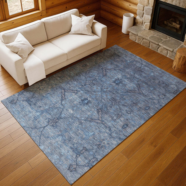 HomeRoots 10' Blue and Gray Floral Washable Area Rug - Stylish Indoor/Outdoor Solution for High Traffic Spaces 658284
