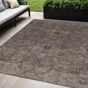HomeRoots 5' Brown and Taupe Floral Area Rug – Stylish, Washable, Durable for Indoor/Outdoor Use, Perfect for High-Traffic Areas 658286