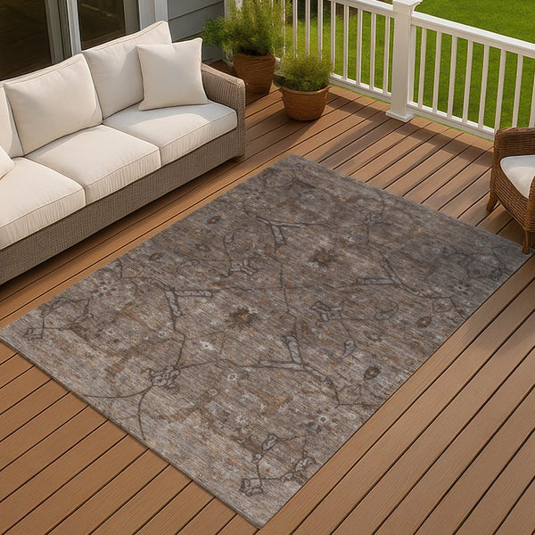 HomeRoots 5' Brown and Taupe Floral Area Rug – Stylish, Washable, Durable for Indoor/Outdoor Use, Perfect for High-Traffic Areas 658286