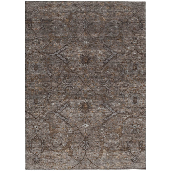 HomeRoots 5' Brown and Taupe Floral Area Rug – Stylish, Washable, Durable for Indoor/Outdoor Use, Perfect for High-Traffic Areas 658286