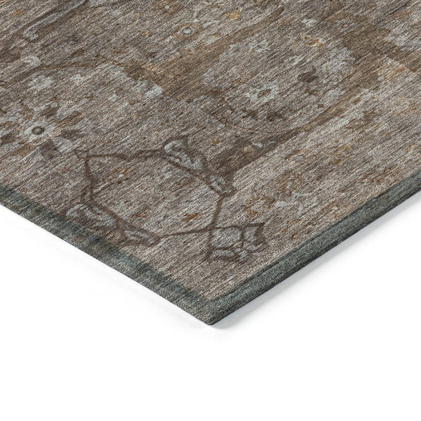 HomeRoots 5' Brown and Taupe Floral Area Rug – Stylish, Washable, Durable for Indoor/Outdoor Use, Perfect for High-Traffic Areas 658286