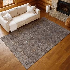 HomeRoots 5' Brown and Taupe Floral Area Rug – Stylish, Washable, Durable for Indoor/Outdoor Use, Perfect for High-Traffic Areas 658286