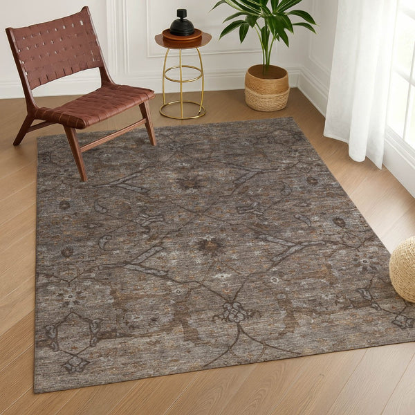 HomeRoots 5' Brown and Taupe Floral Area Rug – Stylish, Washable, Durable for Indoor/Outdoor Use, Perfect for High-Traffic Areas 658286