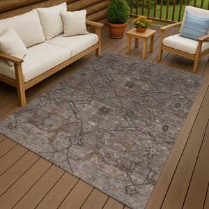 HomeRoots 5' Brown and Taupe Floral Area Rug – Stylish, Washable, Durable for Indoor/Outdoor Use, Perfect for High-Traffic Areas 658286