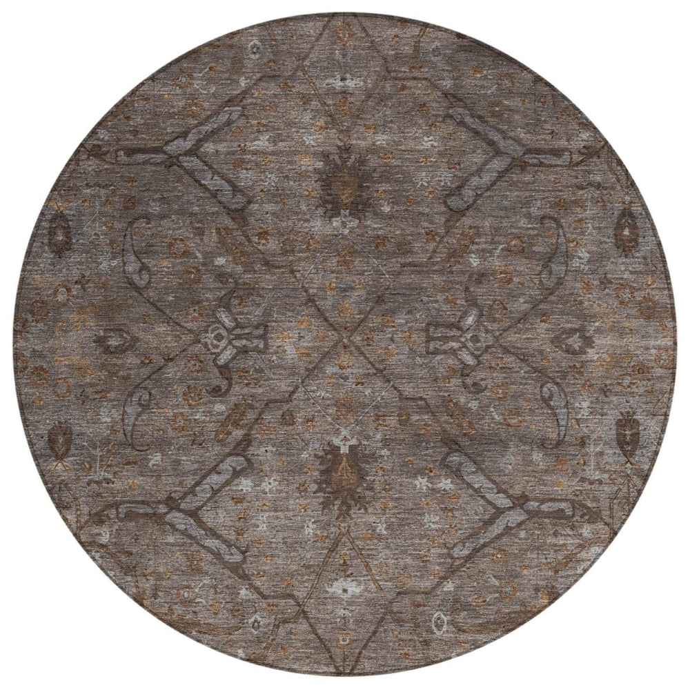 HomeRoots 8' Brown and Taupe Round Floral Rug – Durable, Washable, Stylish for Indoor & Outdoor Spaces 658287