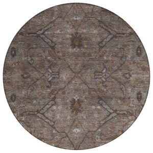 HomeRoots 8' Brown and Taupe Round Floral Rug – Durable, Washable, Stylish for Indoor & Outdoor Spaces 658287