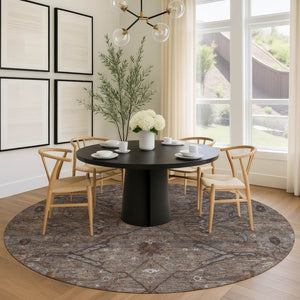 HomeRoots 8' Brown and Taupe Round Floral Rug – Durable, Washable, Stylish for Indoor & Outdoor Spaces 658287