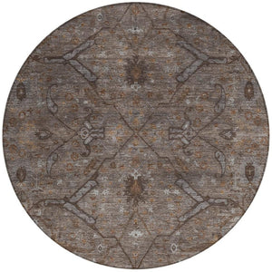 HomeRoots 8' Brown and Taupe Round Floral Rug – Durable, Washable, Stylish for Indoor & Outdoor Spaces 658287