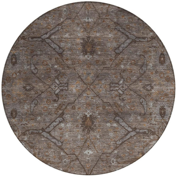 HomeRoots 8' Brown and Taupe Round Floral Rug – Durable, Washable, Stylish for Indoor & Outdoor Spaces 658287