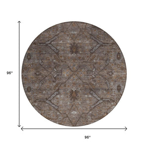 HomeRoots 8' Brown and Taupe Round Floral Rug – Durable, Washable, Stylish for Indoor & Outdoor Spaces 658287