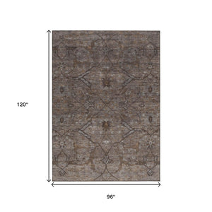 HomeRoots 8' X 10' Floral Washable Area Rug - Durable Brown & Taupe Design for Indoor & Outdoor Living Spaces 658288