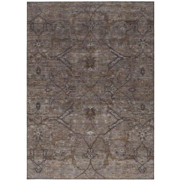HomeRoots 9' X 12' Durable Brown and Taupe Floral Area Rug - Washable, Indoor/Outdoor, Perfect for High-Traffic Spaces 658289