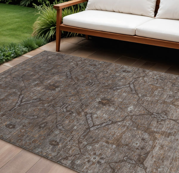 HomeRoots 9' X 12' Durable Brown and Taupe Floral Area Rug - Washable, Indoor/Outdoor, Perfect for High-Traffic Spaces 658289