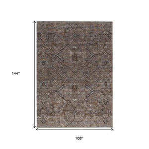 HomeRoots 9' X 12' Durable Brown and Taupe Floral Area Rug - Washable, Indoor/Outdoor, Perfect for High-Traffic Spaces 658289