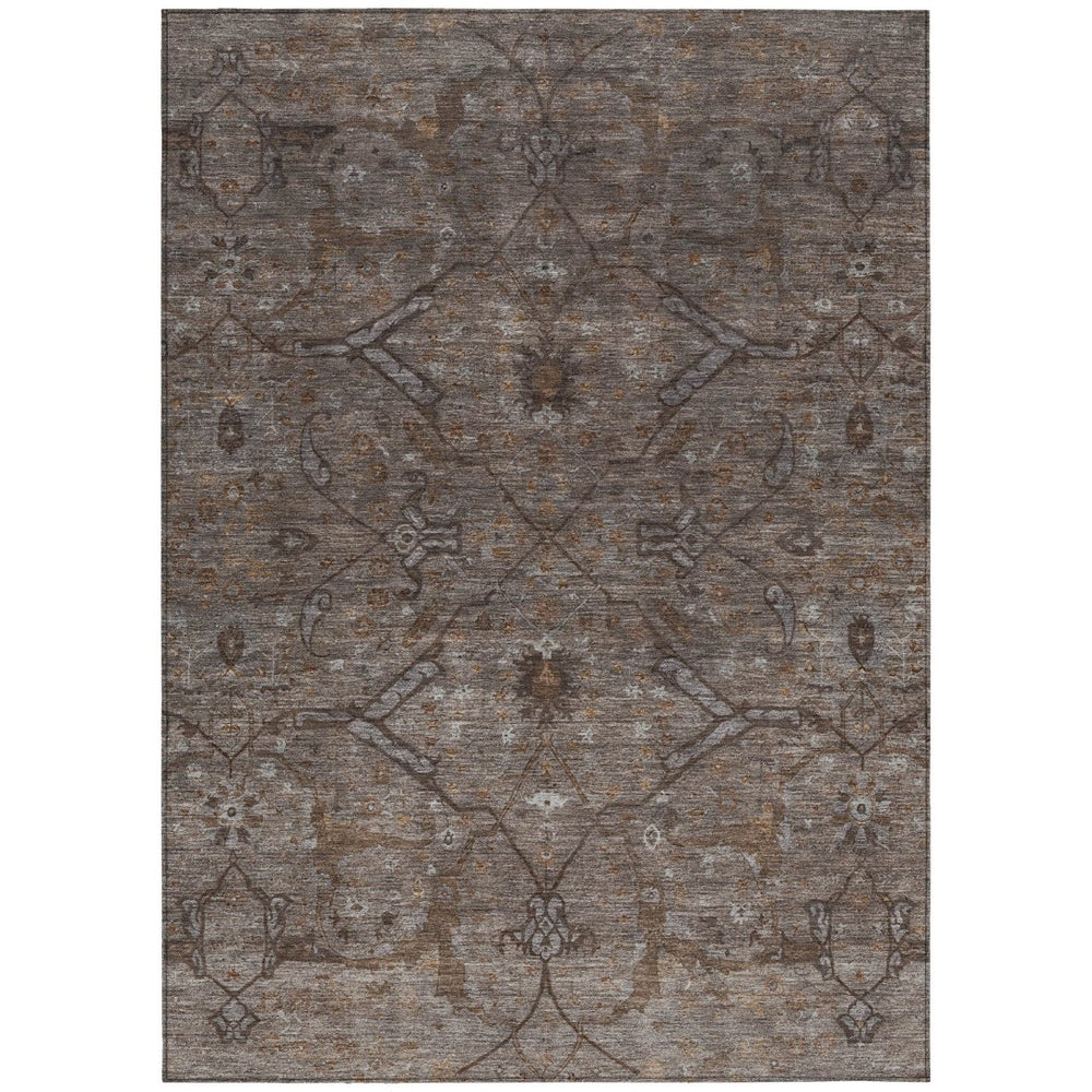 HomeRoots 10' X 14' Floral Washable Area Rug – Durable Brown & Taupe Design for Indoor/Outdoor Spaces 658290