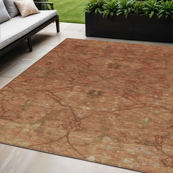 HomeRoots 5' X 8' Terra Cotta Floral Washable Area Rug - Stylish, Durable, Indoor & Outdoor Use, Easy Care! 658292