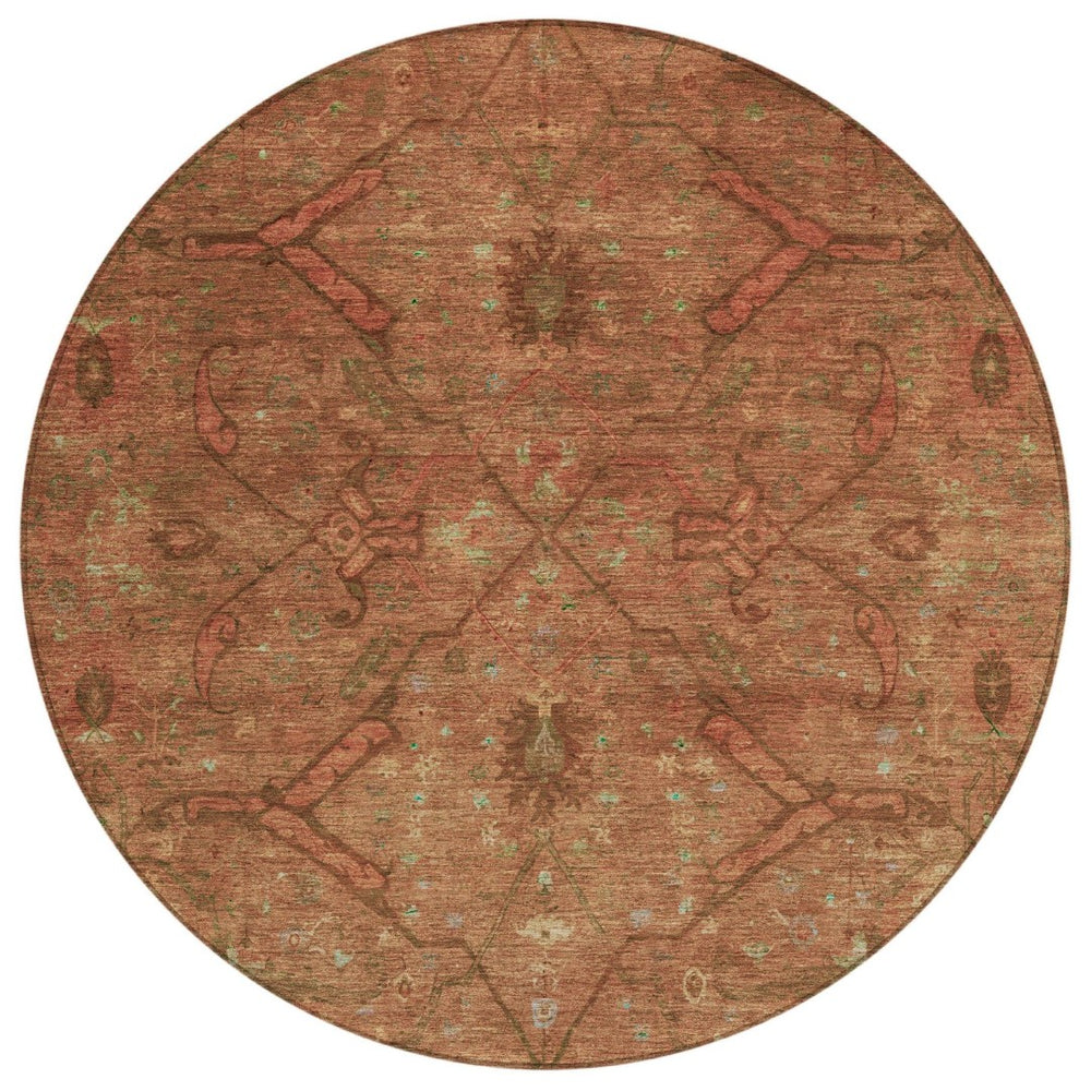 HomeRoots 8' Terra Cotta and Taupe Floral Area Rug - Washable, Durable, Perfect for Indoor & Outdoor Spaces! 658293