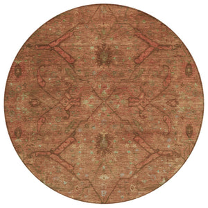 HomeRoots 8' Terra Cotta and Taupe Floral Area Rug - Washable, Durable, Perfect for Indoor & Outdoor Spaces! 658293