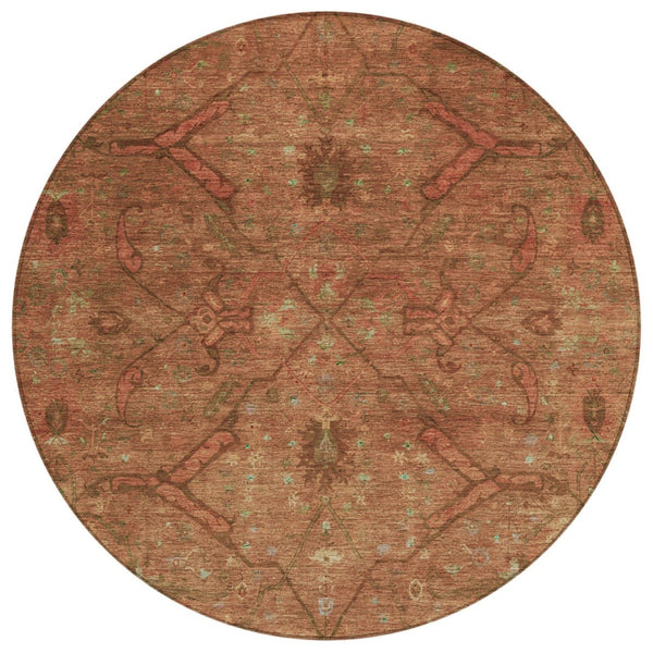 HomeRoots 8' Terra Cotta and Taupe Floral Area Rug - Washable, Durable, Perfect for Indoor & Outdoor Spaces! 658293