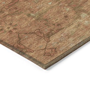 HomeRoots 8' Terra Cotta and Taupe Floral Area Rug - Washable, Durable, Perfect for Indoor & Outdoor Spaces! 658293