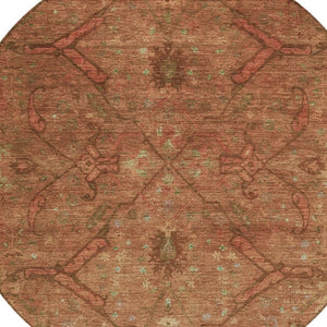 HomeRoots 8' Terra Cotta and Taupe Floral Area Rug - Washable, Durable, Perfect for Indoor & Outdoor Spaces! 658293