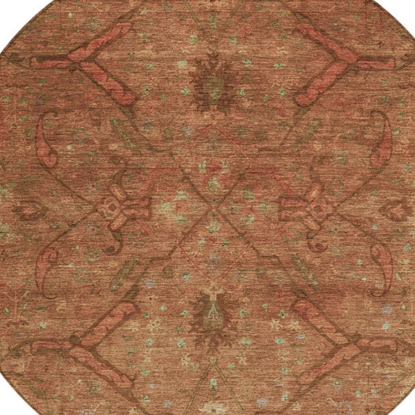 HomeRoots 8' Terra Cotta and Taupe Floral Area Rug - Washable, Durable, Perfect for Indoor & Outdoor Spaces! 658293