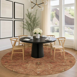 HomeRoots 8' Terra Cotta and Taupe Floral Area Rug - Washable, Durable, Perfect for Indoor & Outdoor Spaces! 658293