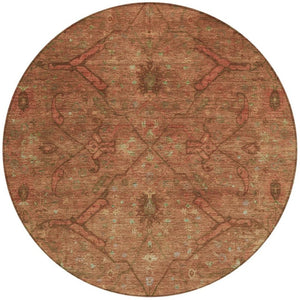 HomeRoots 8' Terra Cotta and Taupe Floral Area Rug - Washable, Durable, Perfect for Indoor & Outdoor Spaces! 658293
