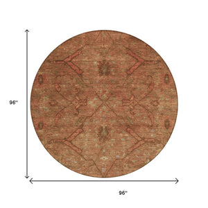 HomeRoots 8' Terra Cotta and Taupe Floral Area Rug - Washable, Durable, Perfect for Indoor & Outdoor Spaces! 658293