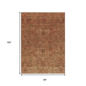 HomeRoots 8' X 10' Terra Cotta Floral Area Rug – Washable, Durable, Indoor/Outdoor, Stain-Resistant Beauty 658294