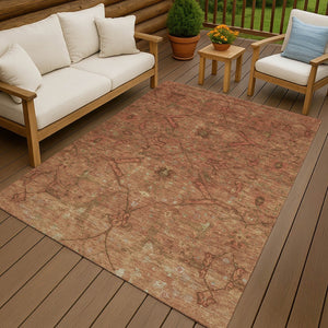HomeRoots 8' X 10' Terra Cotta Floral Area Rug – Washable, Durable, Indoor/Outdoor, Stain-Resistant Beauty 658294