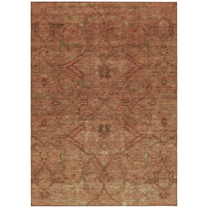 HomeRoots 9' X 12' Terra Cotta Floral Indoor Outdoor Rug - Washable, Stain-Resistant, Durable & Slip-Resistant 658295