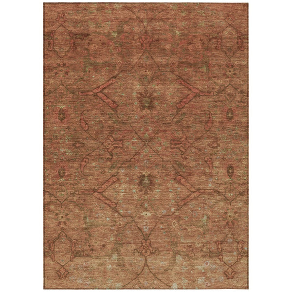 HomeRoots 9' X 12' Terra Cotta Floral Indoor Outdoor Rug - Washable, Stain-Resistant, Durable & Slip-Resistant 658295