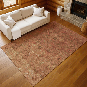 HomeRoots 9' X 12' Terra Cotta Floral Indoor Outdoor Rug - Washable, Stain-Resistant, Durable & Slip-Resistant 658295