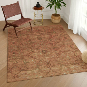 HomeRoots 9' X 12' Terra Cotta Floral Indoor Outdoor Rug - Washable, Stain-Resistant, Durable & Slip-Resistant 658295