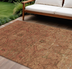 HomeRoots 10' Terra Cotta & Taupe Floral Washable Area Rug - Indoor/Outdoor Durable Style for Any Space 658296