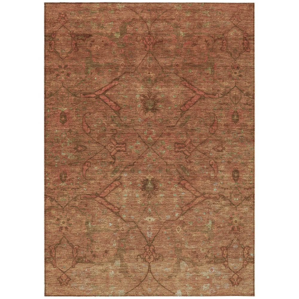 HomeRoots 10' Terra Cotta & Taupe Floral Washable Area Rug - Indoor/Outdoor Durable Style for Any Space 658296