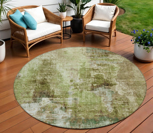 HomeRoots 8' Artichoke Green Beige Round Rug - Stylish Abstract Design for Indoor & Outdoor Spaces, Washable! 658299