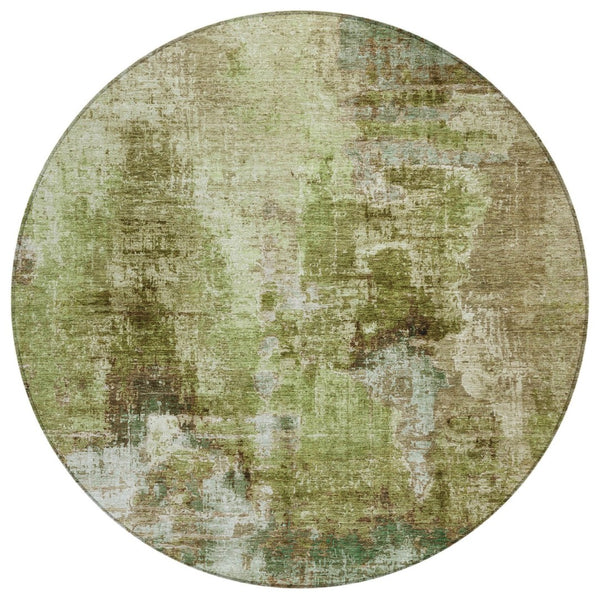 HomeRoots 8' Artichoke Green Beige Round Rug - Stylish Abstract Design for Indoor & Outdoor Spaces, Washable! 658299