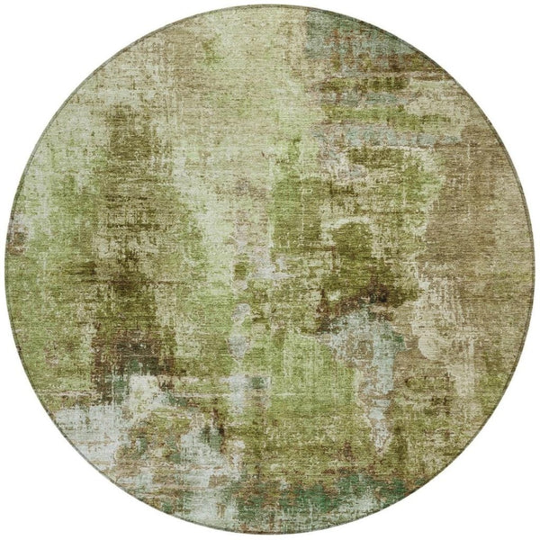 HomeRoots 8' Artichoke Green Beige Round Rug - Stylish Abstract Design for Indoor & Outdoor Spaces, Washable! 658299