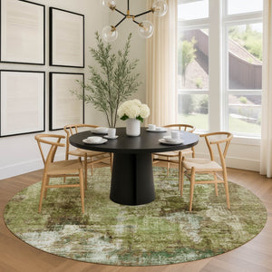 HomeRoots 8' Artichoke Green Beige Round Rug - Stylish Abstract Design for Indoor & Outdoor Spaces, Washable! 658299