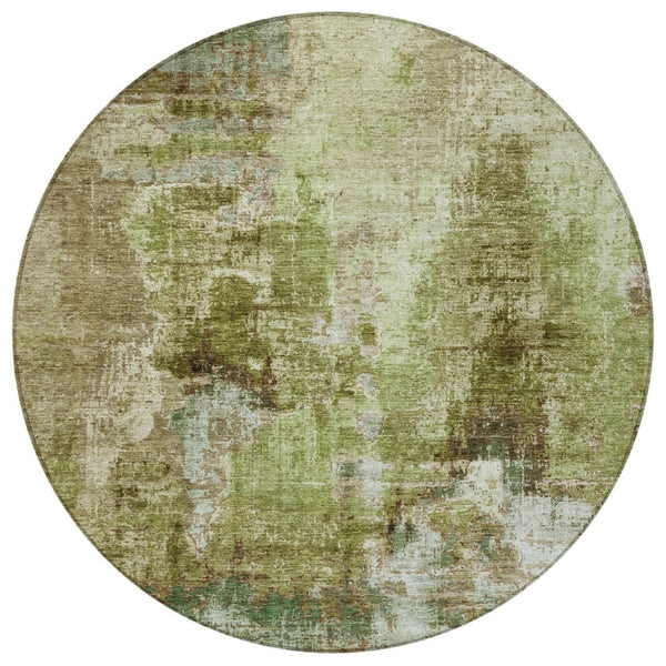 HomeRoots 8' Artichoke Green Beige Round Rug - Stylish Abstract Design for Indoor & Outdoor Spaces, Washable! 658299