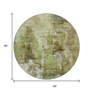 HomeRoots 8' Artichoke Green Beige Round Rug - Stylish Abstract Design for Indoor & Outdoor Spaces, Washable! 658299